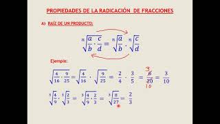 RADICACION DE FRACCIONES O NUMEROS RACIONALES  PROPIEDADES MATEMÁTICA [upl. by Lisbeth]