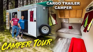 LOW COST  Cargo Trailer Camper DIY Conversion TOUR [upl. by Junji]