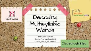 Decoding Multisyllabic Words Closedsyllables [upl. by Tnilk]