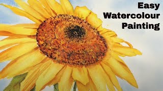 EASY Watercolour SUNFLOWER Tutorial For Beginners [upl. by Halet]