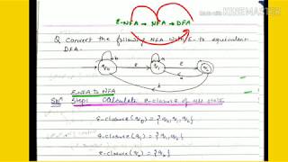 Conversion of epsilon NFA to DFA example1  lecture35toc [upl. by Budding]