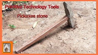 Primitive Technology Tools  How to make a stone pickaxes [upl. by Eirrej]