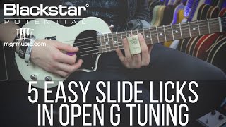 5 Easy Slide Licks in Open G Tuning  Blackstar Potential Lesson [upl. by Dzoba]