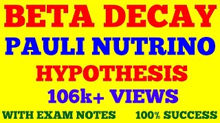 BETA DECAY AND PAULI NUTRINO HYPOTHESIS  NUTRINO HYPOTHESIS  CONTINUOUS BETA ENERGY SPECTRUM [upl. by Wake]