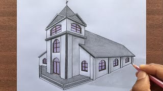 How to Draw a Church in 2Point Perspective [upl. by Nnylharas]