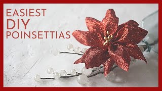 EASIEST RIBBON POINSETTIA TUTORIAL  DIY CHRISTMAS DECOR WITH WIRED RIBBONS [upl. by Enirolf]