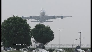 What a Thrilling view  Heavy Airplanes A380 and Boeing 747 taking off [upl. by Ailadgim]