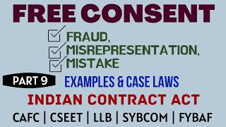 Fraud  Misrepresentation  Mistake  Free Consent  Indian Contract Act  Caselaws  Example [upl. by Bria873]