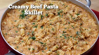 Creamy Beef Pasta Skillet  Delicious Ground Beef Recipe [upl. by Aihcila13]