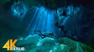 4K Cenotes Dive Relaxation Video  Mexican Underwater Caves  Incredible Underwater World  3 HOUR [upl. by Lucina]