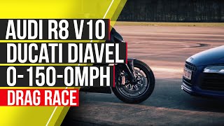 Audi R8 V10 Plus vs Ducati Diavel 01500mph  autocarcouk [upl. by Atinram939]