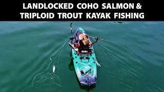 Riffe Lake Landlocked Coho Salmon amp Triploid Trout Kayak Fishing [upl. by Bonnee311]