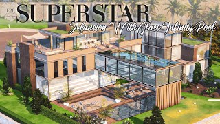 SUPERSTAR MANSION WITH GLASS INFINITY POOL  Sims 4 CC Speed Build  DOWNLOAD LINKTRAYCCCC LINKS [upl. by Fabri]