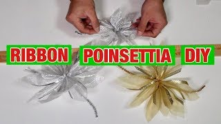 Christmas DIY  Dollar Tree Ribbon Poinsettias  Budget Christmas Decor [upl. by Esinwahs]