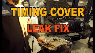 Jeep 36 Pentastar Timing Cover Oil Leak Fix [upl. by Ethyl]