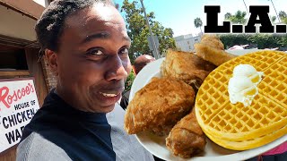 Trying Roscoes Chicken And Waffles In California [upl. by Sllew]