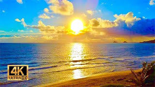 Sunrise from Kailua Beach in Oahu Hawaii  12 Hours of Beach Sunrise  Ocean Waves [upl. by Ammon]