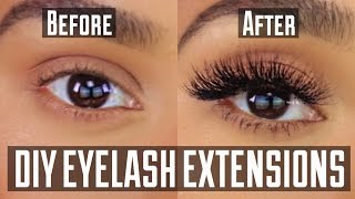 DIY PERMANENT AT HOME EYELASH EXTENSION APPLICATION [upl. by Ynattir990]