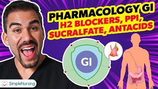 Pharmacology GI  H2 Blockers PPI Sucralfate Antacids nursing RN PN NCLEX [upl. by Hildy]