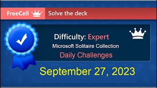 Microsoft Solitaire Collection FreeCell  Expert  September 27 2023 [upl. by Rebak848]