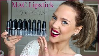 My MAC Lipstick Collection  TRY ON  Review [upl. by Cissie904]