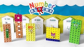 Numberblocks Fours Friendly Beach Day Episode  Four Time Table  Numberblock Math Link Cubes 140 [upl. by Alra]