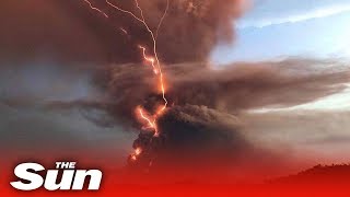 Philippines volcano  Dramatic footage of Taal eruption [upl. by Odrarebe]