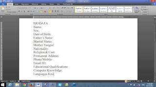 How to Create a Biodata using MS Word [upl. by Palermo666]