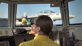 Flight Deck Operations – View From The Bubble On Aircraft Carrier [upl. by Lehcim]