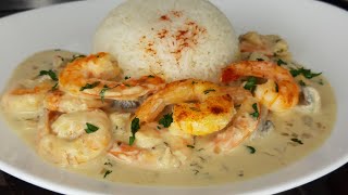 crevettes à la crème fraîche et champignons [upl. by Kimmel]