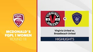 McDonalds FQPL 1 Women R18  Virginia United vs Broadbeach United Highlights [upl. by Nell796]