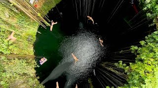 Group Cliff Dive into the Ik Kil Cenote [upl. by Hamlen]