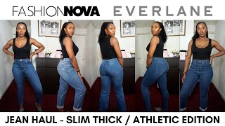 JEANS TRYON HAUL  JEANS FOR SLIM THICK GIRLS ft Fashion Nova and Everlane [upl. by Thackeray713]