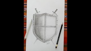 Cómo dibujar un ESCUDO MEDIEVAL a lápiz grafito  ARTE MAGIC [upl. by Zahara]