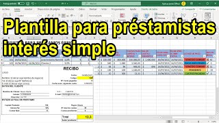 Plantilla excel prestamista interés simple o paga diario con recibo P11 [upl. by Herriott]