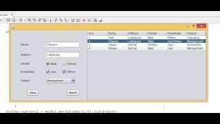 Display Selected Row Values From JTable Into JTextfields  radiobuttons  checkbox in Java [upl. by Finkelstein280]