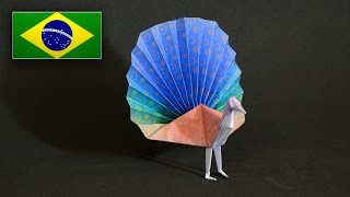 Origami Pavão  Instruções em Português PT BR [upl. by Ackley]