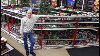 Greatest Christmas Model RR Railroad Train Layout in Tire Shop  Awesome Lionel O Scale Gauge trains [upl. by Ycnuahc]