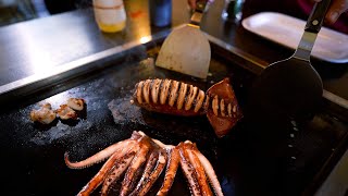 Whole Squid Teppanyaki at a Japanese Restaurant [upl. by Neetsyrk]