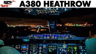 AIRBUS A380 Night Takeoff from London Heathrow  Cockpit Views [upl. by Hildebrandt]