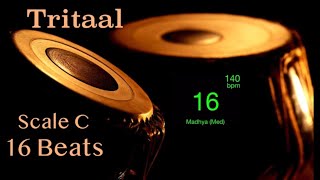 Tabla  Tritaal  140 bpm  Scale C  With Tanpura Pa Sa  HD Quality Sound  With Beats [upl. by Adnovoj]