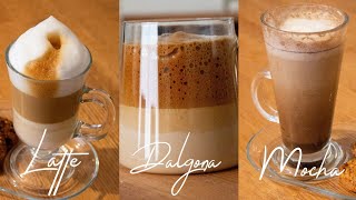 Evde yapabileceğiniz kolay üç kahve tarifi │Dalgona│Latte│Mocha [upl. by Arreit]