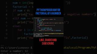 Python Program for finding Factorial of a number pythonprogramming coding shorts [upl. by Sixele906]