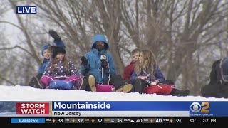 Sledding Hill Packed On Snow Day In New Jersey [upl. by Margaretha]