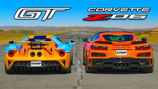 Ford GT v Corvette Z06 DRAG RACE [upl. by Anoi285]