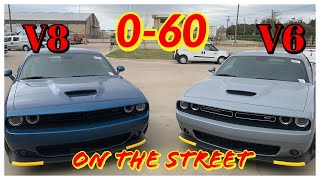 V6 GT vs V8 RT Challenger  060 on the Street [upl. by Ameen305]