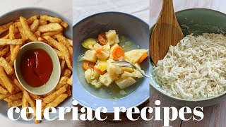 Celeriac Recipes 3 Ways  Celeriac Chips Celeriac Stew Raw Celeriac Salad [upl. by Aleda]