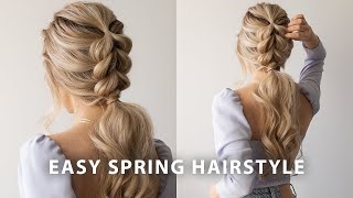 EASY BRAIDED PONYTAIL HAIRSTYLE SPRING 🌷 Wedding Bridal Long Hair [upl. by Ysiad455]