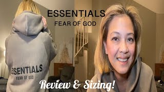 Fear of God ESSENTIALS Hoodie Review  Sizing [upl. by Akilegna]