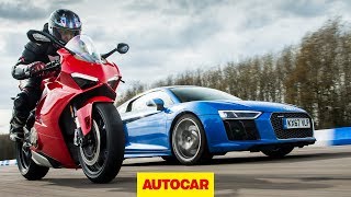 Drag race Audi R8 vs Ducati Panigale V4  Car vs Bike  Autocar [upl. by Ledda]